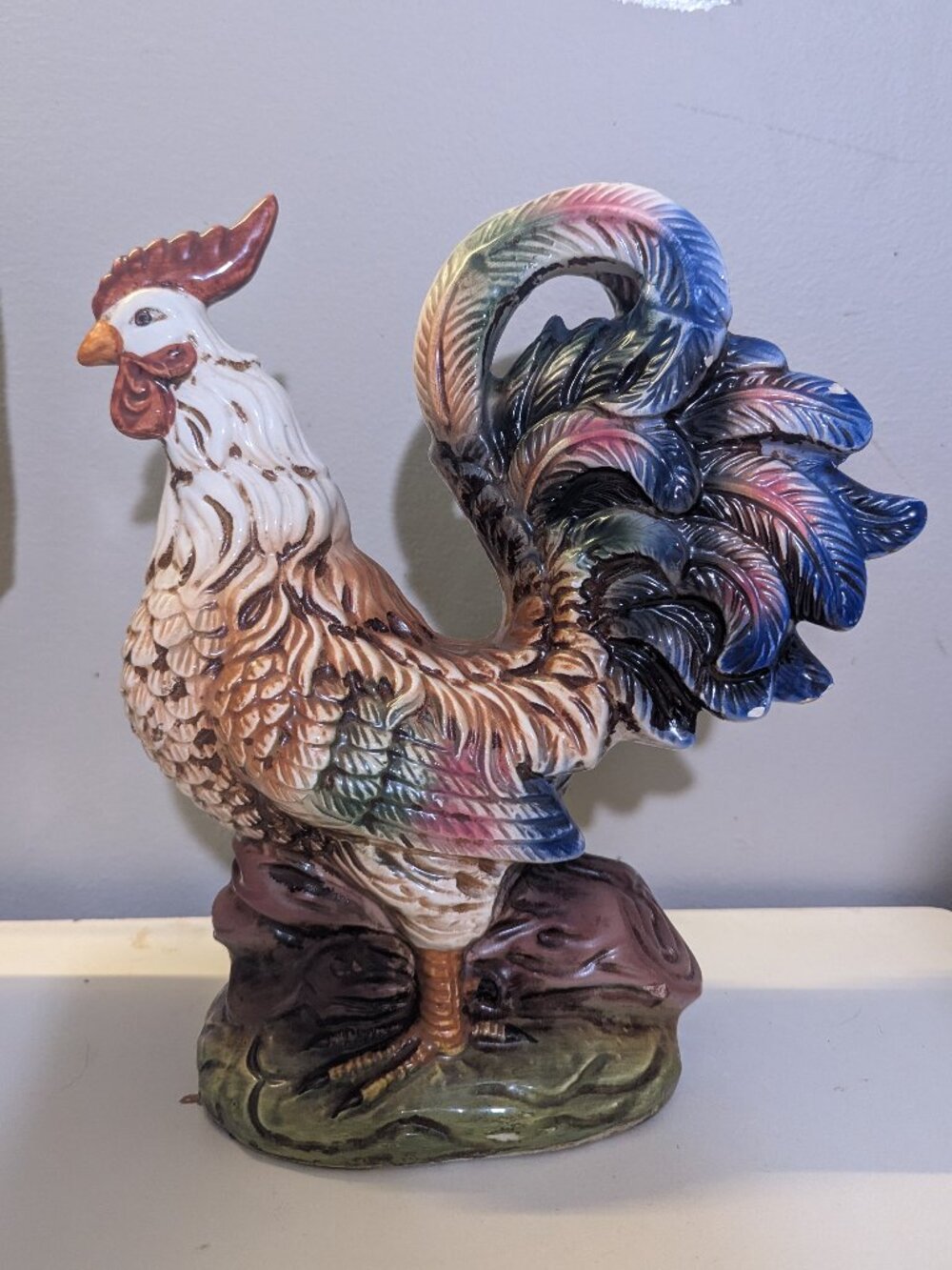 Vintage Mid-Century Italian Majolica Ceramic Rooster Figurine